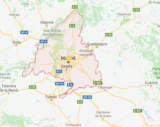 kort af Madrid og nærliggjandi borgir