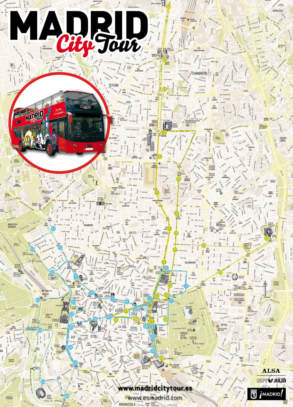 Madrid borg strætó ferð kort