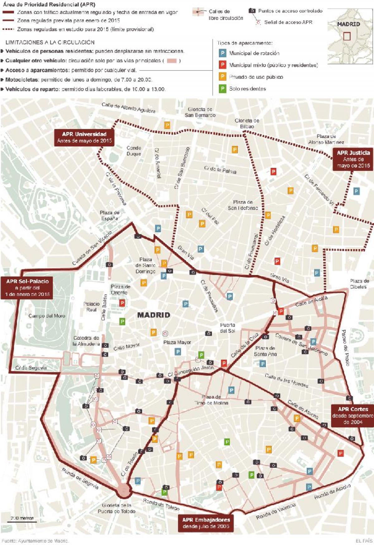 kort af Madrid bílastæði
