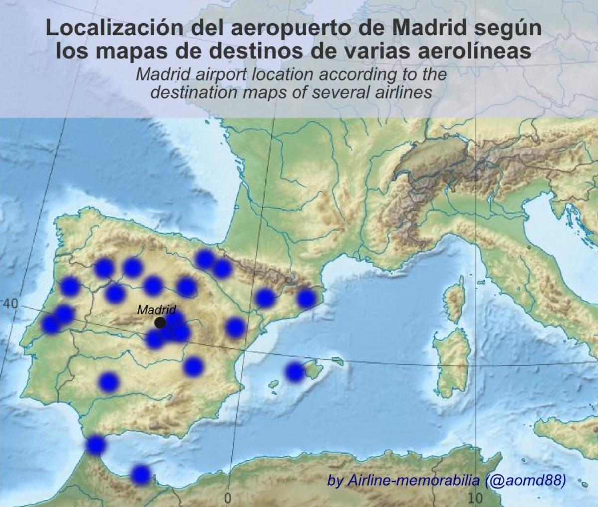kort af Madrid flugvöllur áfangastaði